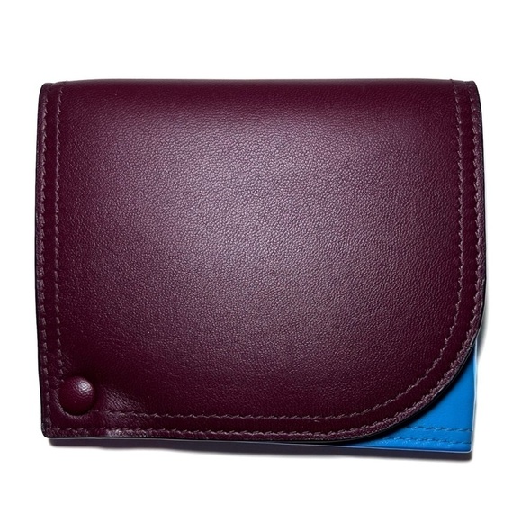Bottega Veneta Leather Card Case in Bordeaux / Sky Blue - Picture 1 of 6